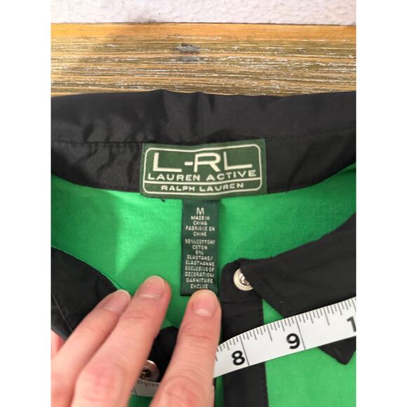 Lauren Active Ralph Lauren Green Black Women Stripe Polo M Preppy Tennis Y2K - Picture 7 of 8